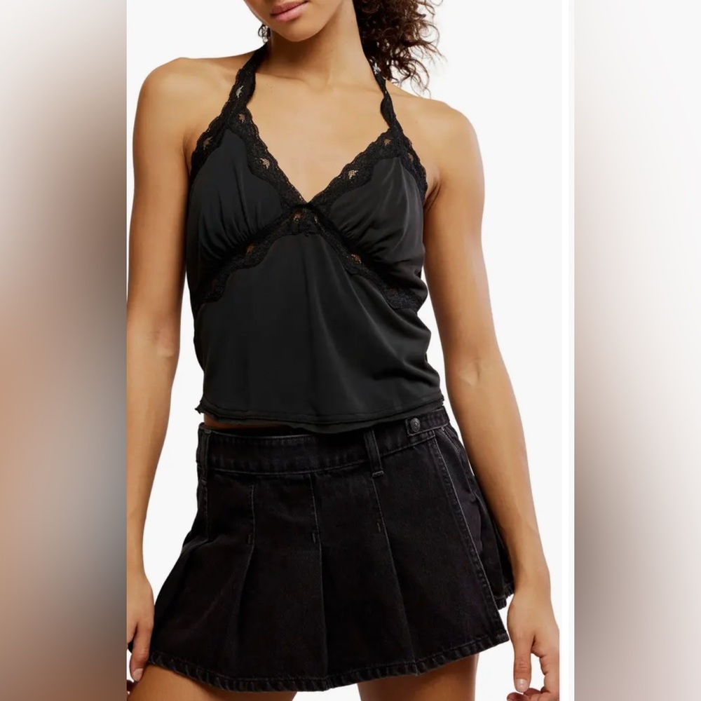 Free People Brooke Lace Trim Halter Top